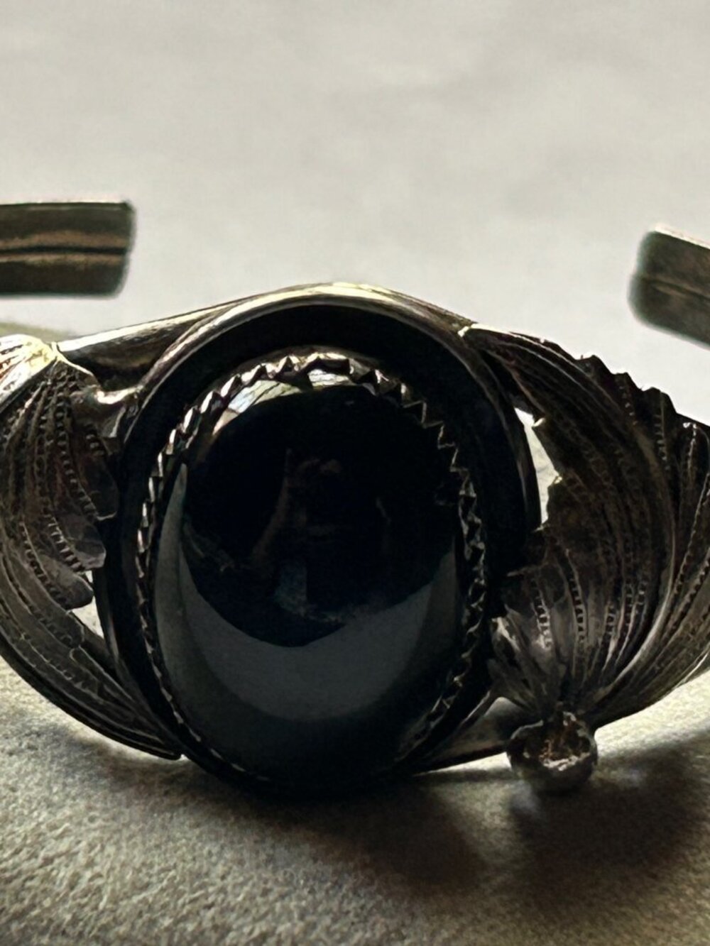 Rare Vintage Navajo Sterling and Onyx Cuff Bracelet Hallmarked